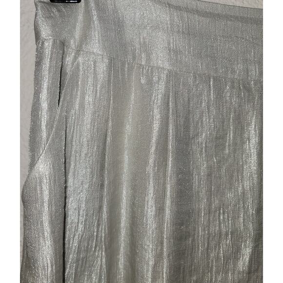 Intuitions Silver Shiny Metallic Embroidered A-Line Skirt 6 Hidden Pockets Lined - Picture 2 of 7